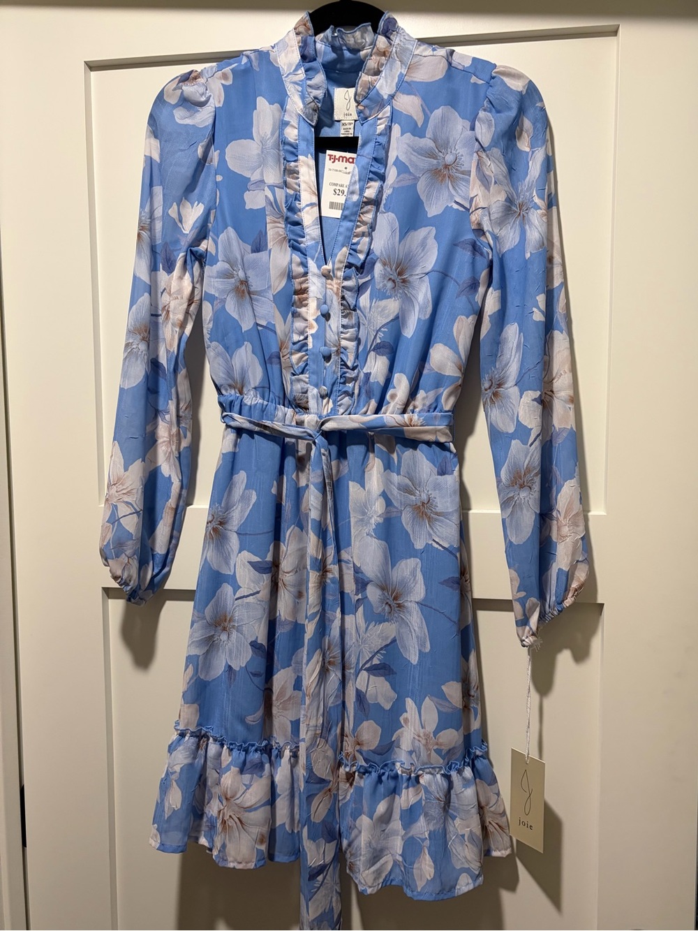 Joie Sky Blue Floral Ruffle Tie-Front Dress